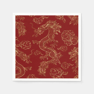 Chinesischer Drache Gold und Dunkelrot Serviette