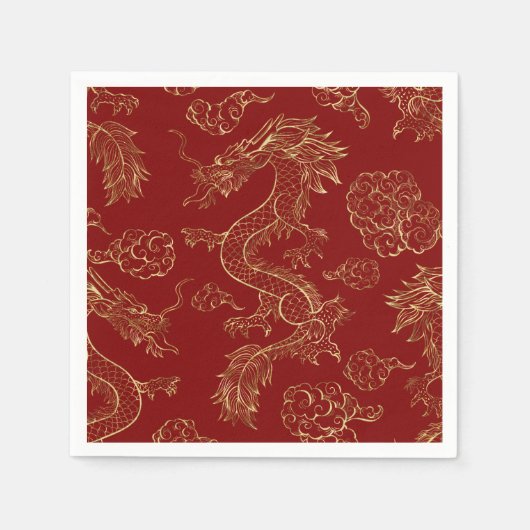 Chinesischer Drache Gold und Dunkelrot Serviette (Vorderseite)