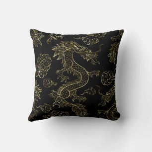 Chinesischer Drache Gold und Schwarz Kissen