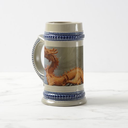 Chinesischer Drache Gray / Blue 22 oz Stein Bierglas (Vorderseite Links)