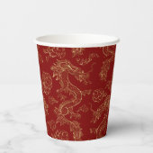 Chinesischer Drache in Gold auf Rot Pappbecher (Rückseite)