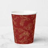 Chinesischer Drache in Gold auf Rot Pappbecher (Links)