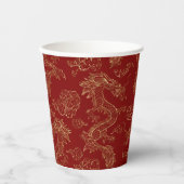 Chinesischer Drache in Gold auf Rot Pappbecher (Vorderseite)