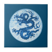 Chinesischer Drache, Indigoblau und Weiße Keramik Fliese (Vorderseite)