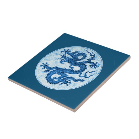 Chinesischer Drache, Indigoblau und Weiße Keramik  Fliese (Seite)