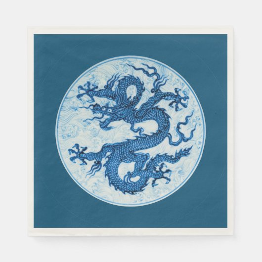 Chinesischer Drache, Indigoblau und weiße Napkins Serviette (Vorderseite)