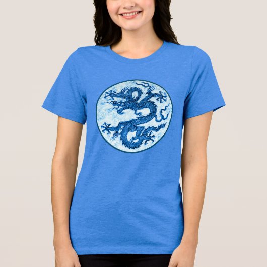 Chinesischer Drache, Indigoblau und Weißer T - Shi Tri-Blend Shirt (Vorderseite)