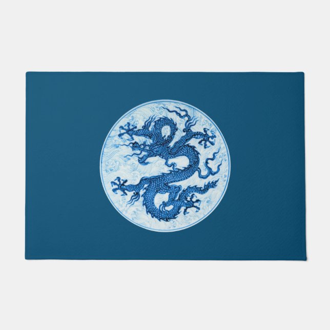Chinesischer Drache, Indigoblau und weißer Türmche Fußmatte (Vorderseite)