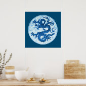 Chinesischer Drache, Indigoblau und Weißes Poster (Küche)