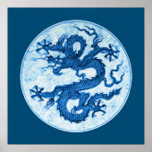 Chinesischer Drache, Indigoblau und Weißes Poster (Vorne)