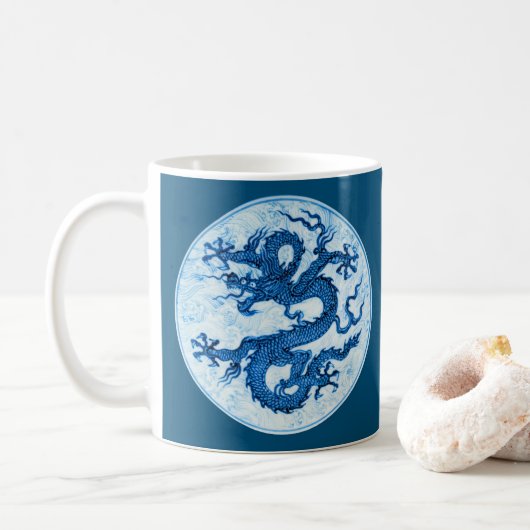 Chinesischer Drache, Indigoblau und Weißkaffee Tas Kaffeetasse (Mit Donut)