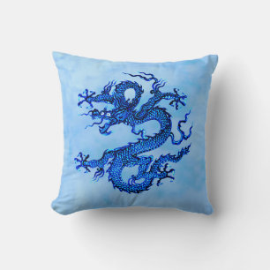 Chinesischer Drache, Indigoblau und Weißwurfkissen Kissen