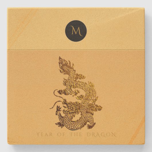 Chinesischer Drache Jahr 2024 Elegant Monogram SqS Steinuntersetzer (Vorderseite)