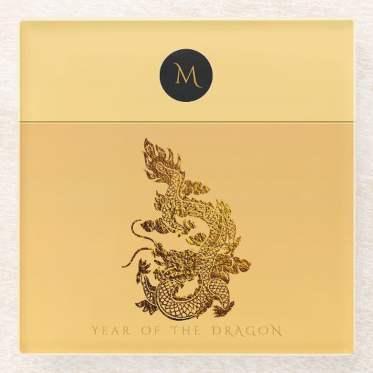 Chinesischer Drache Jahr 2024 Elegante Monogram Gl Glasuntersetzer (Vorderseite)