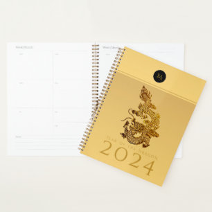 Chinesischer Drache Jahr 2024 Elegantes Monogramm Planer
