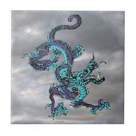 Chinesischer Drache Lila und Blau v16 Fliese