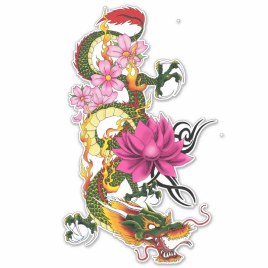 Chinesischer Drache Lotus Cherry Blüten Aufkleber (Vorderseite)