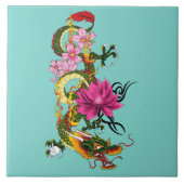 Chinesischer Drache Lotus Cherry Blüten Fliese (Vorderseite)