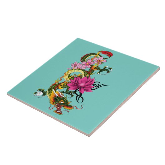 Chinesischer Drache Lotus Cherry Blüten Fliese (Seite)