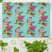 Chinesischer Drache Lotus Cherry Blüten Geschirrtuch (Gefaltet)