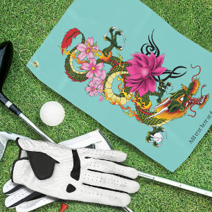 Chinesischer Drache Lotus Cherry Blüten Golfhandtuch
