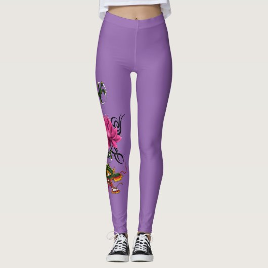 Chinesischer Drache Lotus Cherry Blüten Leggings (Vorderseite)