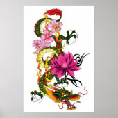 Chinesischer Drache Lotus Cherry Blüten Poster (Vorne)