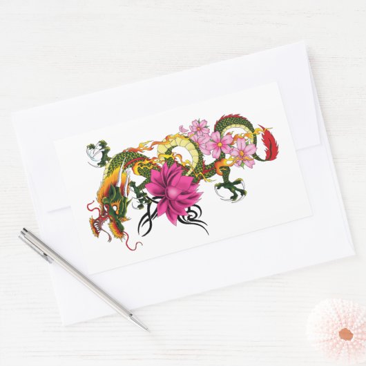 Chinesischer Drache Lotus Cherry Blüten Rechteckiger Aufkleber (Umschlag)