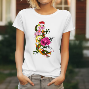Chinesischer Drache Lotus Cherry Blüten T-Shirt