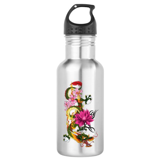 Chinesischer Drache Lotus Cherry Blüten Trinkflasche (Vorderseite)