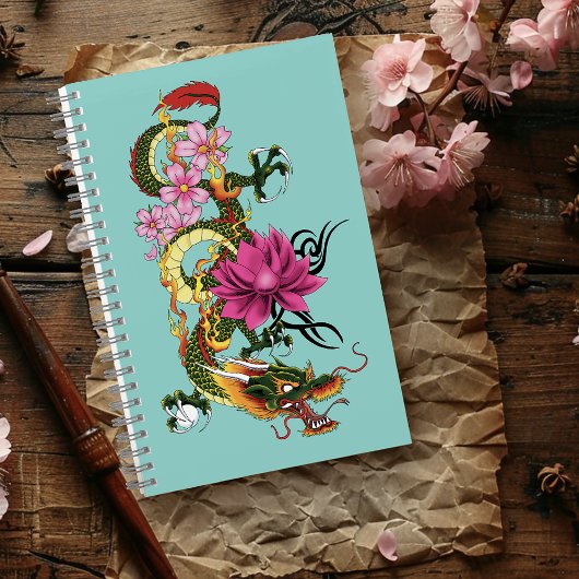 Chinesischer Drache Lotus Chery Blüten Notizblock