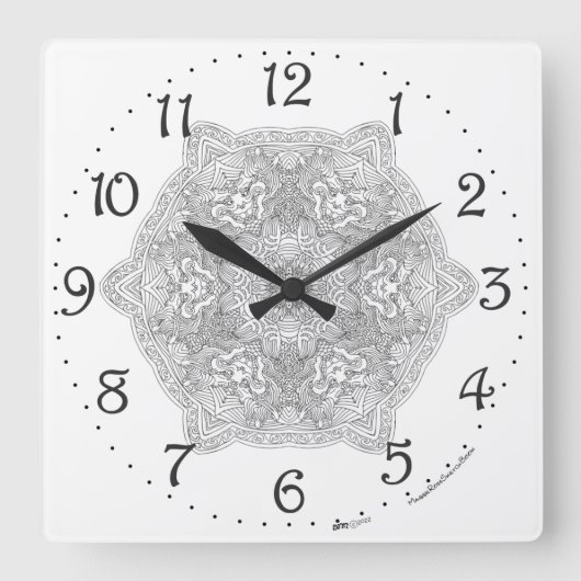 Chinesischer Drache Mandala Square Wall Clock Quadratische Wanduhr (Vorderseite)