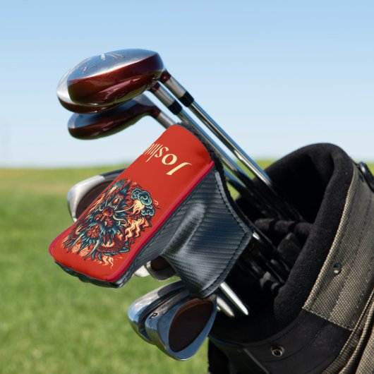 Chinesischer Drache mit Flammen Golf Headcover (In Situ)