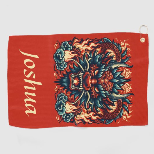 Chinesischer Drache mit Flammen Golfhandtuch (Horizontal)