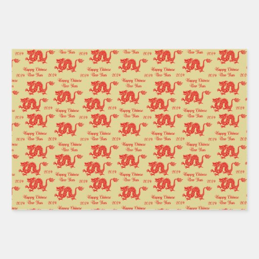 Chinesischer Drache - Neues Jahr 2024 Geschenkpapier Set (Vorderseite 3)