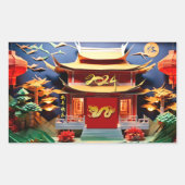 Chinesischer Drache Neujahr 2024 Temple RectS Rechteckiger Aufkleber (Vorderseite)