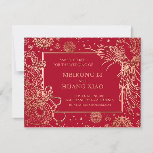 Chinesischer Drache Phoenix Hochzeit Save The Date (Vorderseite)