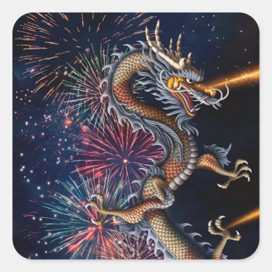 Chinesischer Drache Quadratischer Aufkleber (Vorderseite)