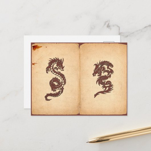 Chinesischer Drache, Roter Drache, Fantasie, Mytho Postkarte (Vorderseite/Rückseite Beispiel)