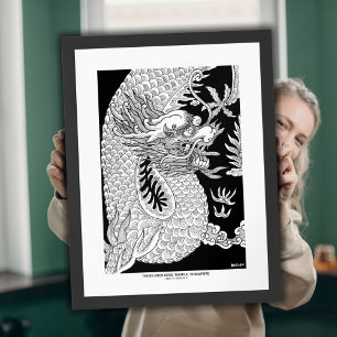 Chinesischer Drache Schwarz-Weiß-Tuscheskizze Poster