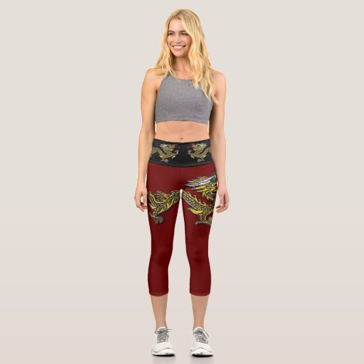 Chinesischer Drache Stickerei Zodiac Birthday LegC Capri Leggings (Vorderseite)