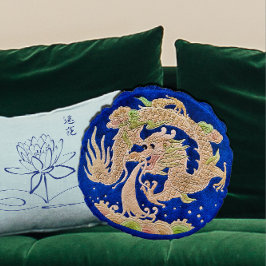 Chinesischer Drache über Cobalt Blue Round Throw K Rundes Kissen