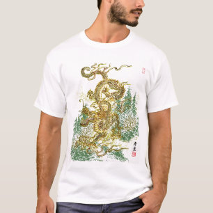 Chinesischer Drache über japanischem Wald T-Shirt