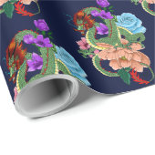 Chinesischer Drache und Blume Geschenkpapier (Rolleneckpunkt)
