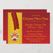 Chinesischer Drache und Feuerwehrleute des neuen J Einladung (Vorne/Hinten)