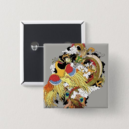 Chinesischer Drache und Phoenix Button (Vorne & Hinten)