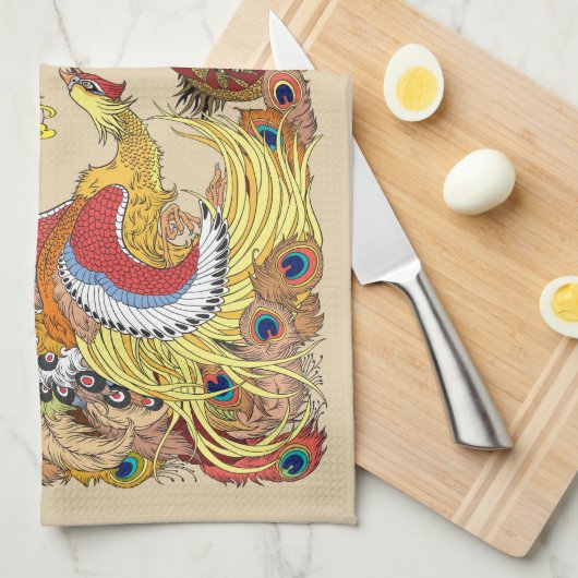 Chinesischer Drache und Phoenix Geschirrtuch (Viertel Falte)