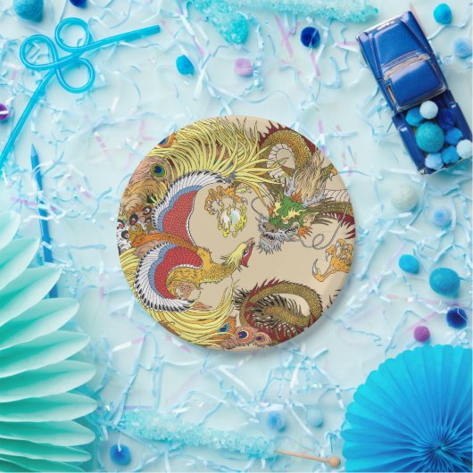 Chinesischer Drache und Phoenix Pappteller (Party)