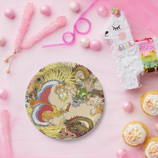 Chinesischer Drache und Phoenix Pappteller (Party)