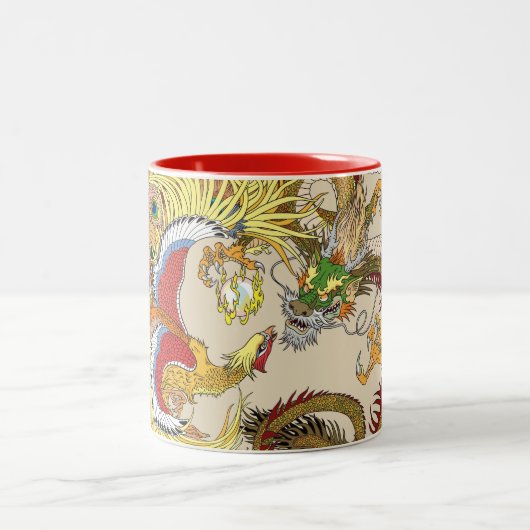 Chinesischer Drache und Phoenix Zwei-Tone-Kaffee-T Zweifarbige Tasse (Mittel)